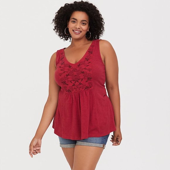 Torrid Red Embroidered V-Neck Tank - Picture 1 of 9